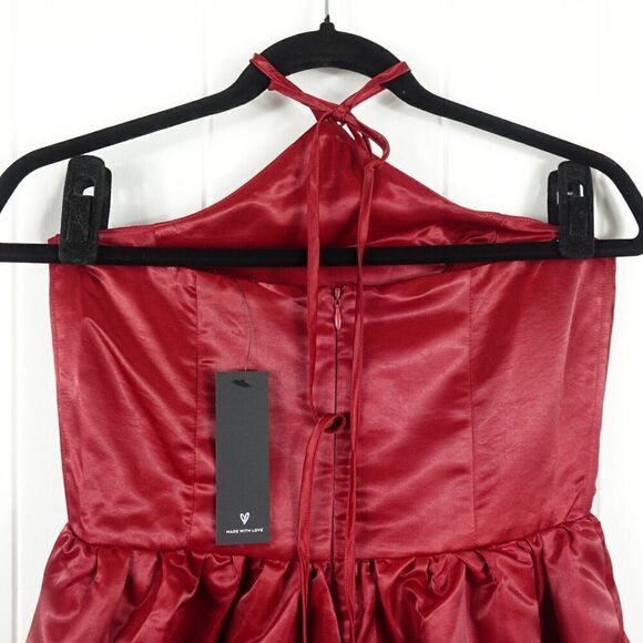 Lulus Womens Dress Red Satin Halter Mini Small - Picture 9 of 13